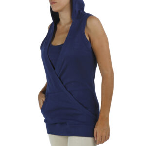 hooded crossed sleeveless toporganic pima cotton slowfashion quality blue