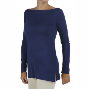long sleeves boat neck top organic pima cotton slowfashion quality blue