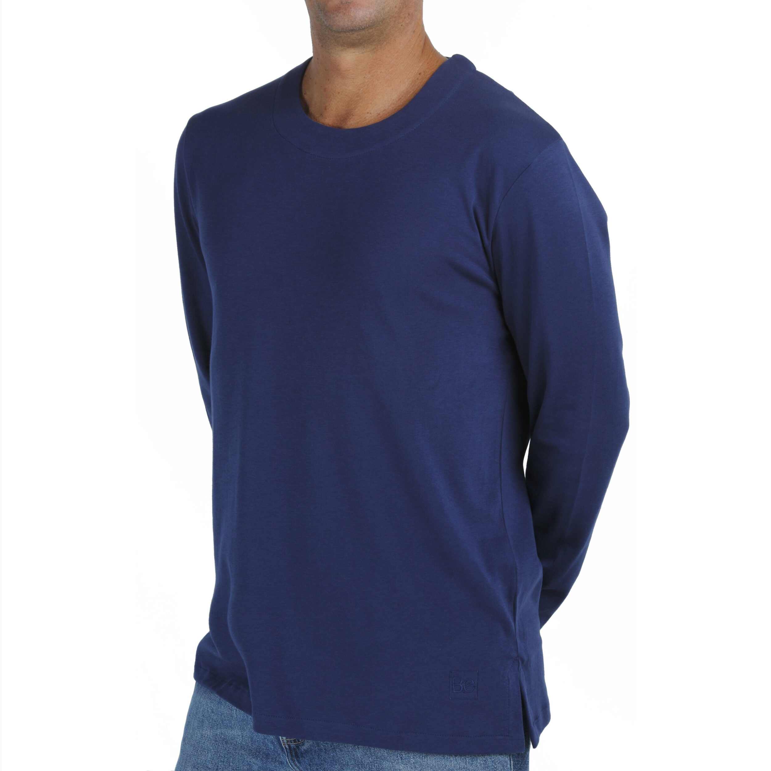 Long Sleeve Crew neck tshirt men organic pima cotton slowfashion quality blue