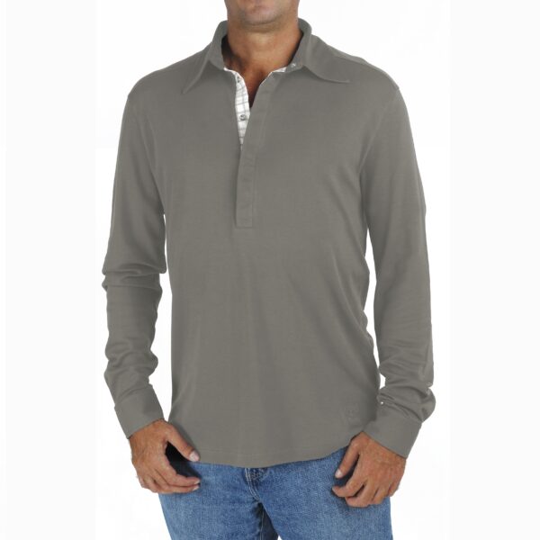 Long Sleeve Polo tshirt men organic pima cotton slowfashion quality grey taupe