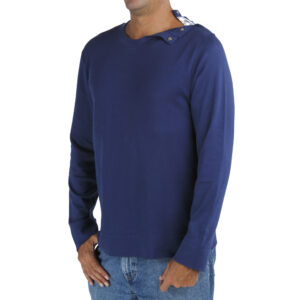 Long Sleeve crew round neck with opening tshirt men organic pima cotton slowfashion quality blue
