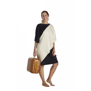 One Size short sleeve Maxi dress bicolour organic pima cotton slowfashion quality black sand
