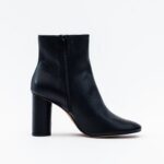Isabella Black Vegan Grain Leather Heeled Ankle Boot