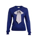 Blue Pussy-Bow jumper in Silk and Cashmere Mix