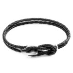 Coal Black Padstow Silver and Braided Leather Bracelet