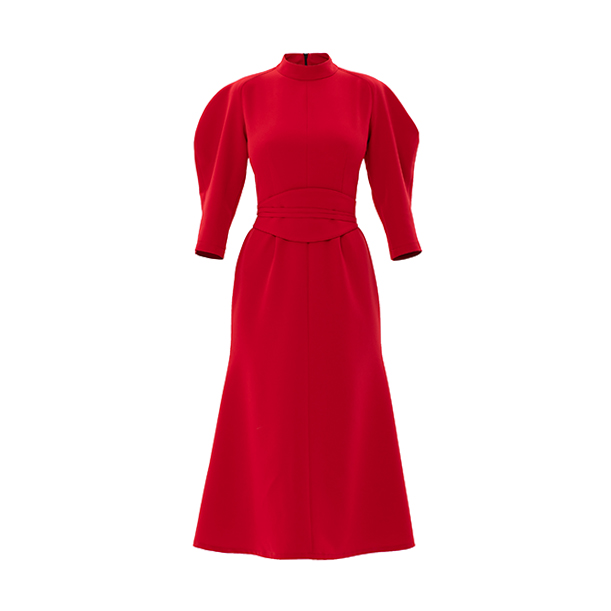 Red Fitted Dress With Belt - NORDIINA