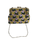 Sustainable Clasp Clutch – Green and  Black Swans With Antique Gold Frame