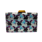 Sustainable Box Clutch – Pink and Black Swans With Gold Frame