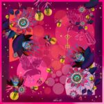 Passion Flower, pink big square silk scarf