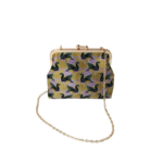 Sustainable Clasp Clutch – Green And Black Swans With Gold Frame
