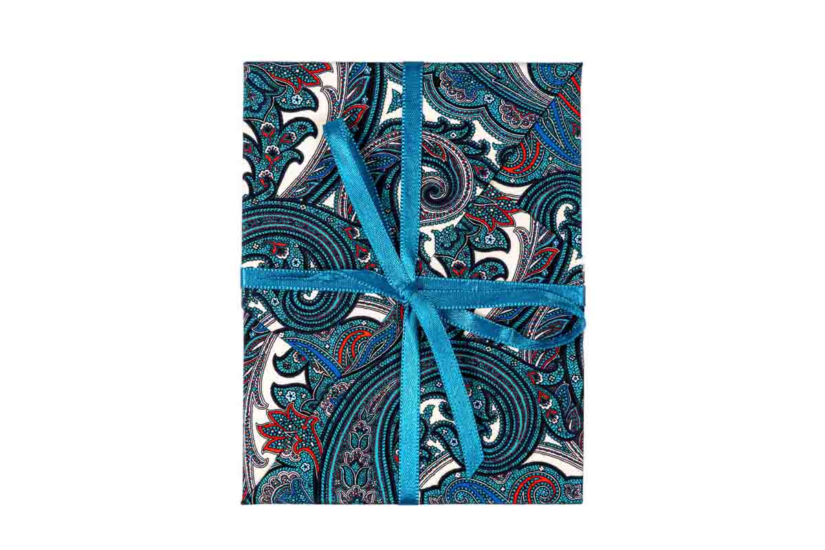 Christmas Cards Blue Black Red and White Paisley Print