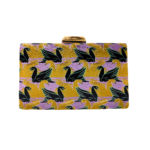 Sustainable Box Clutch – Green And Black Swans With Gold Frame