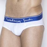 Walking Jack – Core Briefs – White Athletic Underwear with Blue Waistband