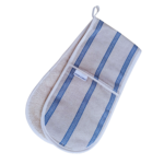 Double oven glove natural linen union , with blue stripes