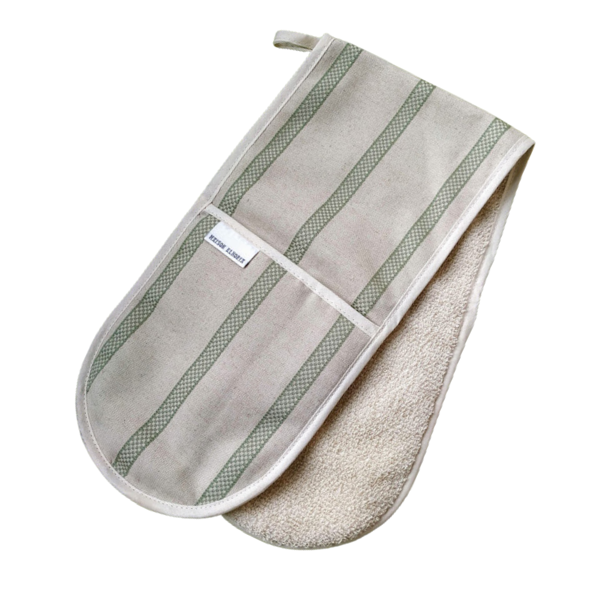 Sage striped double oven gloves