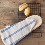 Long gauntlet oven glove linen union with blue stripes